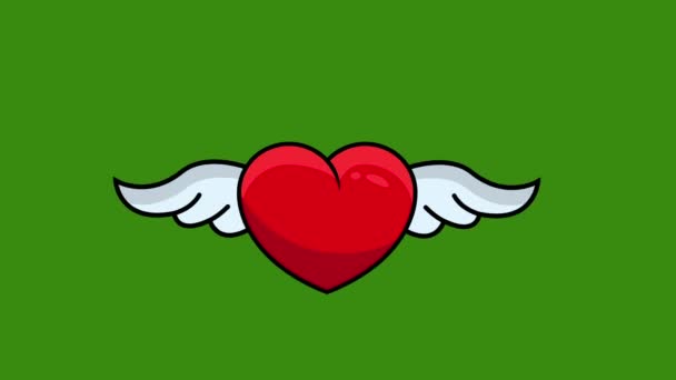 Kreslené Srdce Křídly Létat Animace Video Pohyb Grafická Animace Green — Stock video