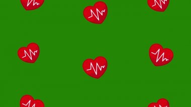 EKG kalp desenli arka plan animasyonu 4K hareket animasyonu. Yeşil arkaplan.