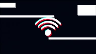 Wi-Fi Glitch Modern Animasyon Siyah Arkaplanda. Eski Ekran Arızası.