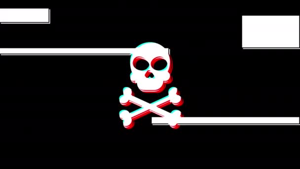 Skull Glitch Modern Animation Black Background Glitch Old Screen Display — Stock Video