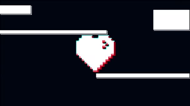 Pixel Corazón Glitch Animación Moderna Sobre Fondo Negro Glitch Pantalla — Vídeo de stock