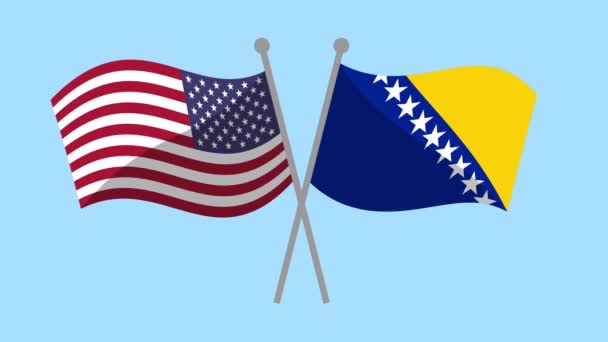美国与波斯尼亚和黑塞哥维那横跨国旗动画 4K视频动画 伙伴关系项目 — 图库视频影像