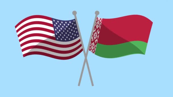 Estados Unidos Bielorrusia Cruzaron Banderas Animación — Vídeo de stock