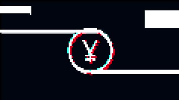 Pixel Yen Münze Glitch Symbol Animiert Isoliert Auf Schwarzem Hintergrund — Stockvideo