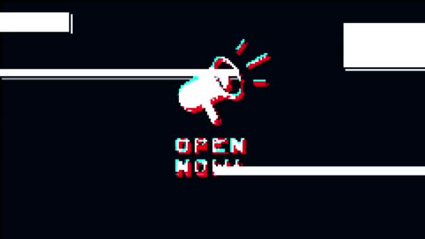Pixel Open Ahora Megáfono Glitch Icono Animado Aislado Sobre Fondo — Vídeo de stock