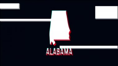 piksel arızası Alabama haritası canlandırıldı. Siyah arka planda izole edilmiş. Dijital arıza etkisi. 4K video. serin etkisi.