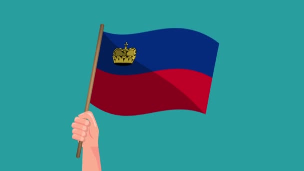 Hand Holding Liechtenstein Flag Animation Waving Flag National Symbol Video — Stock Video