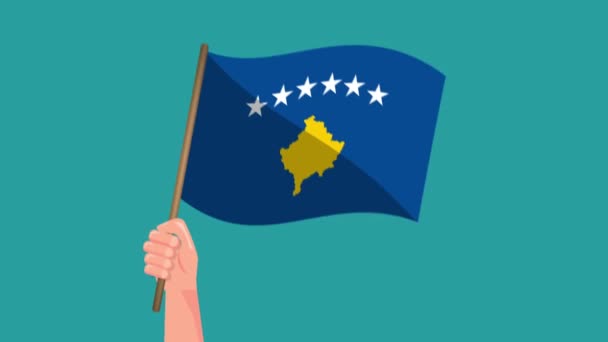 Ręka Trzymająca Animację Flagi Kosowa Machanie Flagą Symbol Narodowy Video — Wideo stockowe