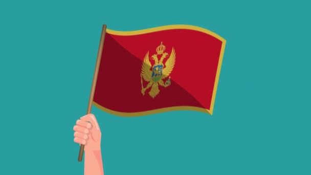 Hand Hält Montenegro Flagge Animation Flagge Schwenkend Nationales Symbol Video — Stockvideo