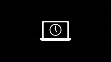 dizüstü bilgisayar ve saat simgesi animasyonu. 4K Video Hareketi Canlandırması.