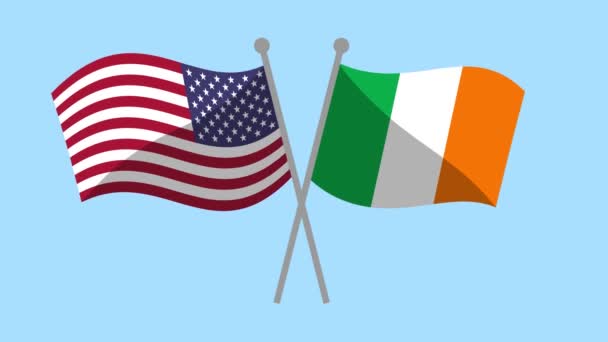 Stati Uniti Irlanda Hanno Incrociato Bandiere Animazione Video Motion Animation — Video Stock