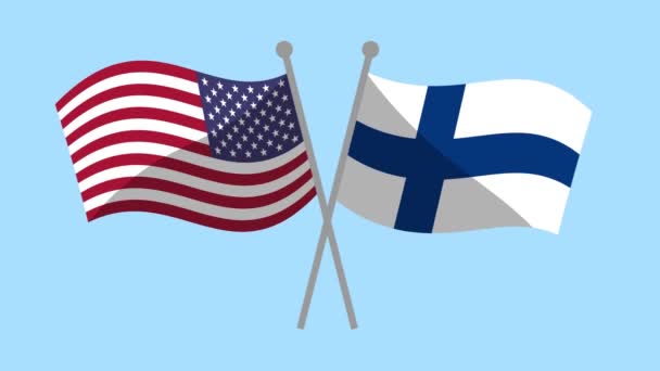 Usa Finland Crossed Flags Animation Video Motion Animation Partnership Program — Stock Video