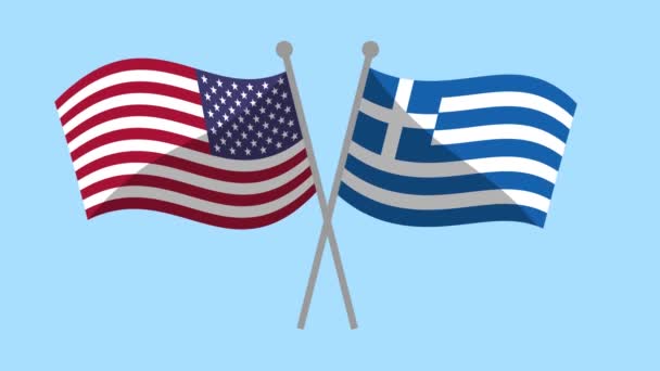 Usa Och Grekland Korsade Flaggor Animation Video Motion Animation Partnerskapsprogram — Stockvideo