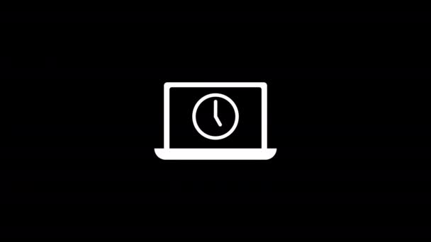 Laptop Klok Pictogram Animatie Video Beweging Animatie — Stockvideo