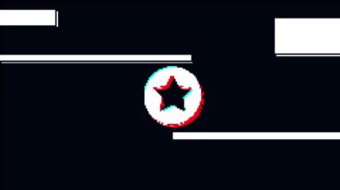 piksel yıldızı Arıza simgesi canlandırıldı. Siyah arka planda izole edilmiş. Dijital hata efekti. 4K video. serin etkisi.