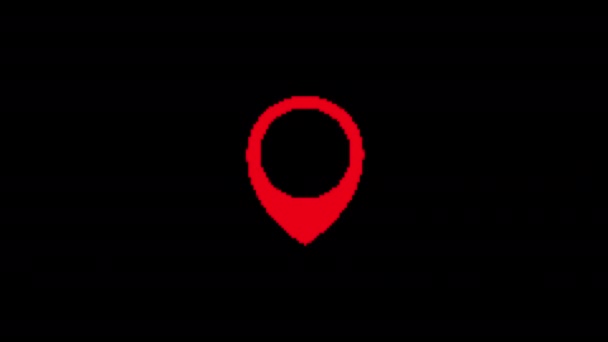 Pixel Map Pin Glitch Icon Animated Isolated Black Background Digital — Stock Video
