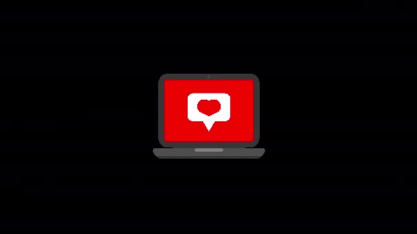 Pixel Laptop Heart Icon Icono Fallo Animado Aislado Sobre Fondo — Vídeo de stock