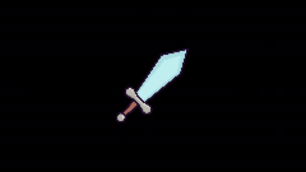 Pixel Espada Glitch Icono Animado Aislado Sobre Fondo Negro Efecto — Vídeos de Stock