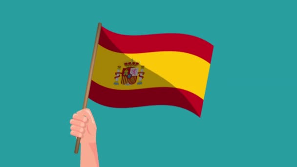 スペインの国旗アニメーションを手に持っている 旗を振って 国民の象徴 4Kビデオ映画アニメーション — ストック動画