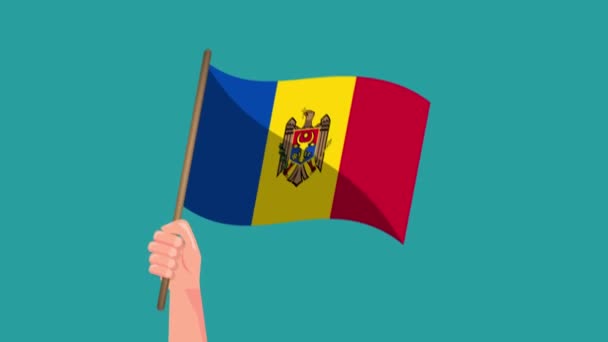 Mano Sosteniendo Animación Bandera Moldova Ondeando Bandera Símbolo Nacional Video — Vídeos de Stock