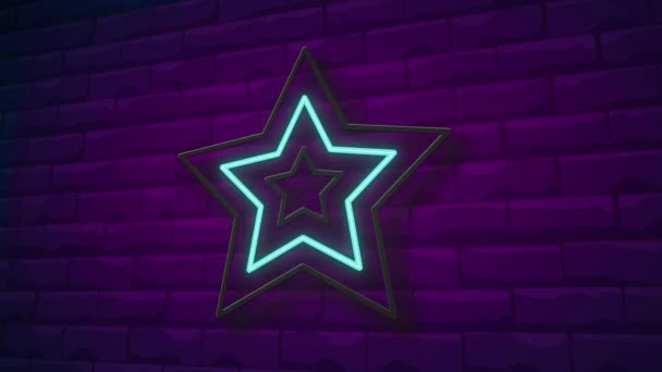 Stjärna Animerad Neon Tecken Neon Effekt Video Motion Animation Neonskylt — Stockvideo
