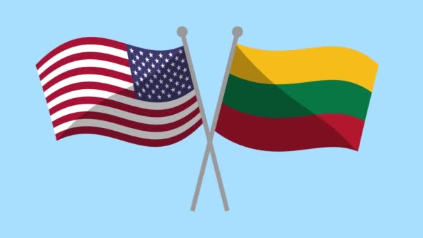 Usa Lithuania Crossed Flags Animation Video Motion Animation Partnership Program — Stock Video