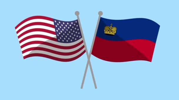 Usa Och Liechtenstein Korsade Flaggor Animation Video Motion Animation Partnerskapsprogram — Stockvideo