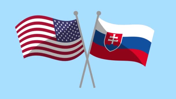 Usa Slovakia Crossed Flags Animation Video Motion Animation Partnership Program — Stock Video