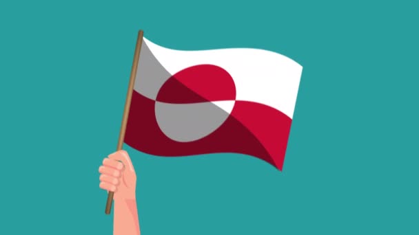 Hand Hält Animation Der Grönländischen Flagge Flagge Schwenkend Nationales Symbol — Stockvideo