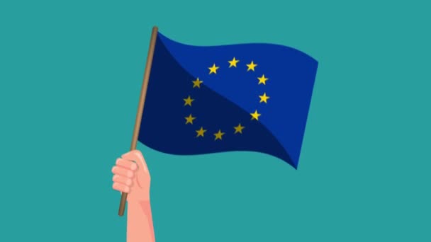 Hand holding Europe flag animation. waving flag. National symbol.4K Video motion Animation.