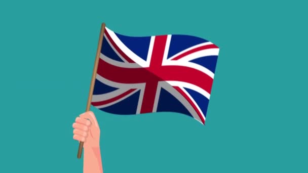 Hand Hält Animation Der Britischen Flagge Flagge Schwenkend Nationales Symbol — Stockvideo