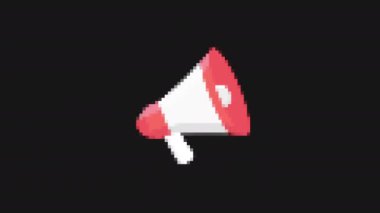 Arıza pikseli megafon ikonu canlandırıldı. Siyah arka planda izole edilmiş. Dijital hata efekti. 4K video. serin etkisi.