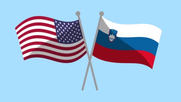 Usa Slovenia Crossed Flags Animation Video Motion Animation Partnership Program — Stock Video