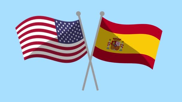 Usa Spain Crossed Flags Animation Video Motion Animation Partnership Program — Stock Video
