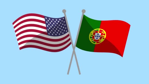 Estados Unidos Portugal Cruzaron Banderas Animación Programa Asociación — Vídeo de stock