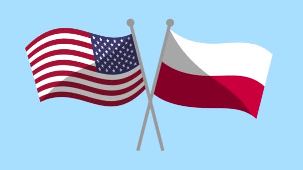 Usa Polen Kruisten Vlaggen Animatie Video Motion Animatie Partnerschapsprogramma — Stockvideo