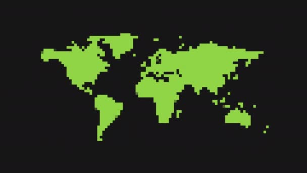 Mapa Terra Ícone Falha Animado Isolado Fundo Preto Efeito Falha — Vídeo de Stock