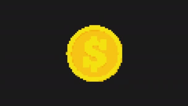 Pixel Dólar Moneda Glitch Icono Animado Aislado Sobre Fondo Negro — Vídeo de stock