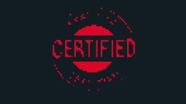 piksel sertifikalı pul Arıza simgesi canlandırıldı. Siyah arka planda izole edilmiş. Dijital hata efekti. 4K video. serin etkisi.