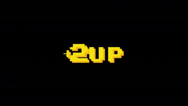 Pixel 2Up Icono Fallo Animado Aislado Sobre Fondo Negro Efecto — Vídeos de Stock