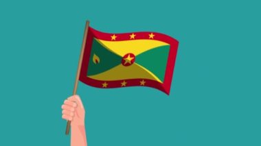 El ele tutuşan Grenada bayrak animasyonu. Bayrak sallıyor. Ulusal Sembol 4K Video Hareketi Canlandırması.