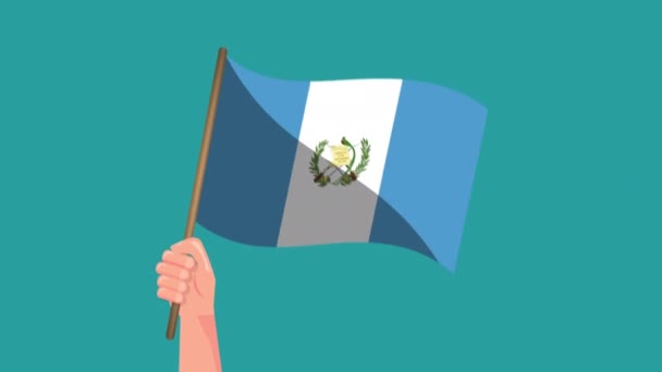 Χέρι Κρατώντας Σημαία Της Γουατεμάλας Κινούμενα Σχέδια Κουνώντας Σημαία Εθνικός — Αρχείο Βίντεο