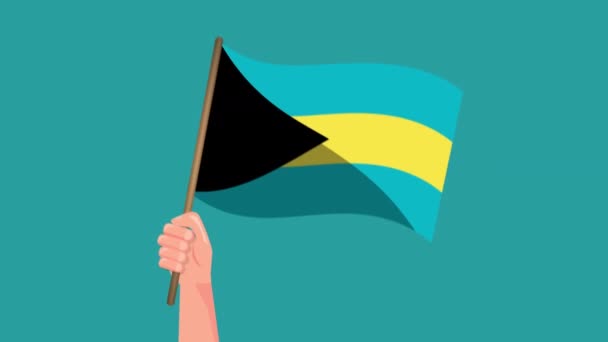 Animation Main Tenant Drapeau Des Bahamas Agitant Drapeau Symbole National — Video