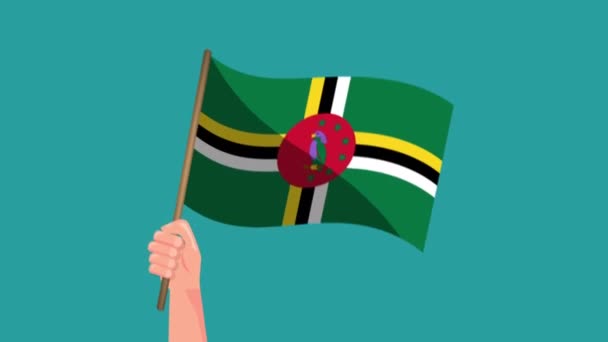 Hand Houden Dominica Vlag Animatie Zwaaiende Vlag Nationale Symbol Video — Stockvideo