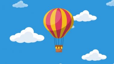 Sıcak hava balonu animasyonu 4K video animasyonu. Kusursuz döngü