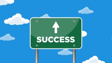 Bulut arkaplan animasyonu 4K video animasyonu üzerindeki başarı işareti. Kusursuz döngü