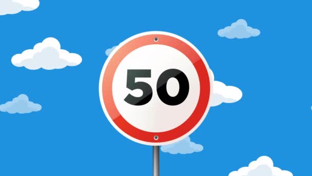Speed Road Sign Cloud Background Animation Video Motion Animation Bezešvé — Stock video