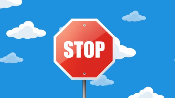 Stop Road Sign Cloud Background Animation Video Motion Animación Bucle — Vídeos de Stock