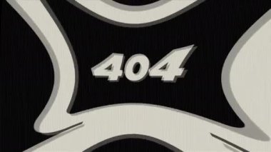 Dizüstü bilgisayar 404, Arıza animasyonu imzası. Siyah arka planda izole edilmiş. Dijital arıza etkisi. 4K video. serin etkisi.