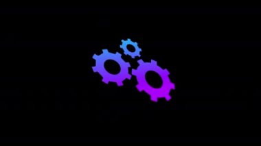 Dişliler ve ikon canlandırması - gradyan renk. 4K Video Hareketi Canlandırması. mor ve mavi.